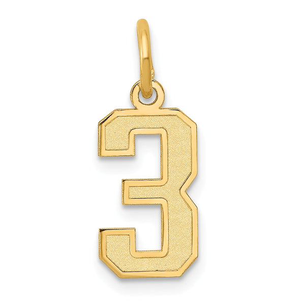 14k Small Satin Number 3 Charm