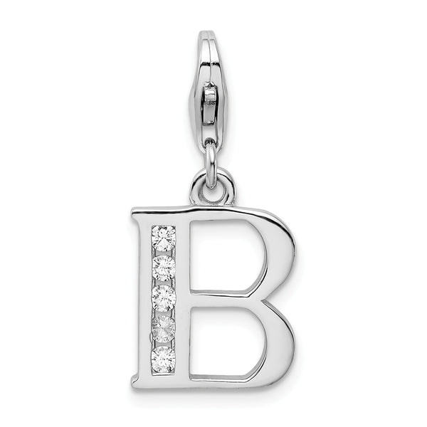 Sterling Silver RH CZ Letter B w/Lobster Clasp Charm