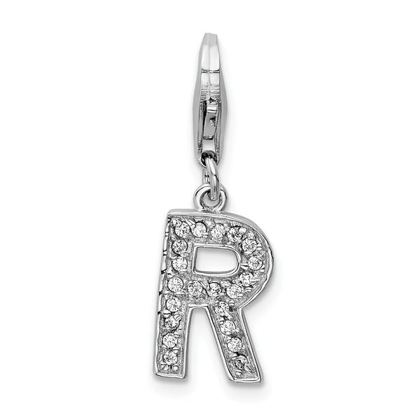 Sterling Silver RH CZ Letter R w/Lobster Clasp Charm