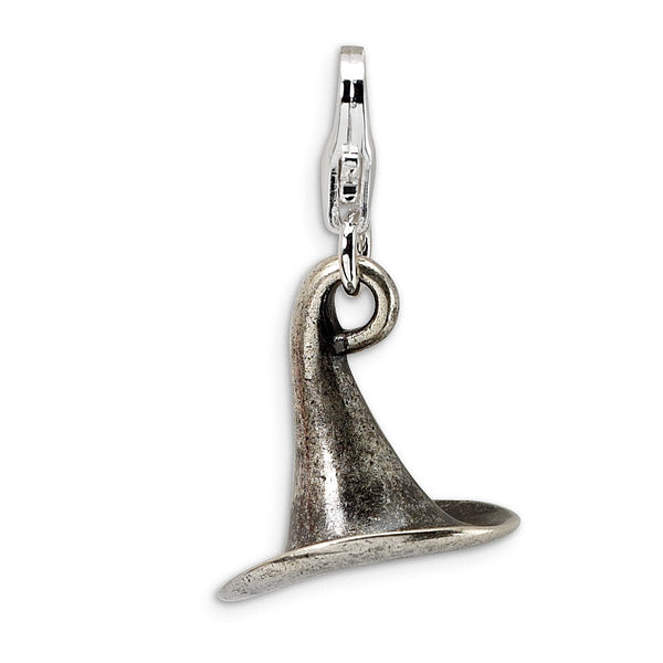 Sterling Silver 32X13MM Three Dimensional Lobster Clasp Witches Hat Charm