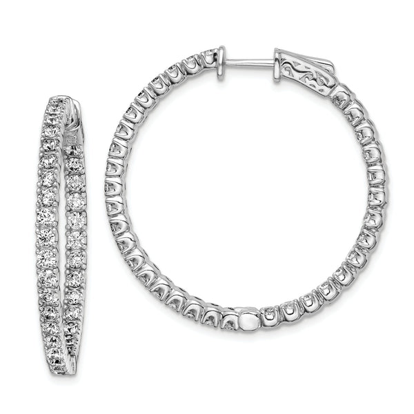 Sterling Silver Cubic Zirconia 29MM Safety Clasp In & Out Hoop Earrings