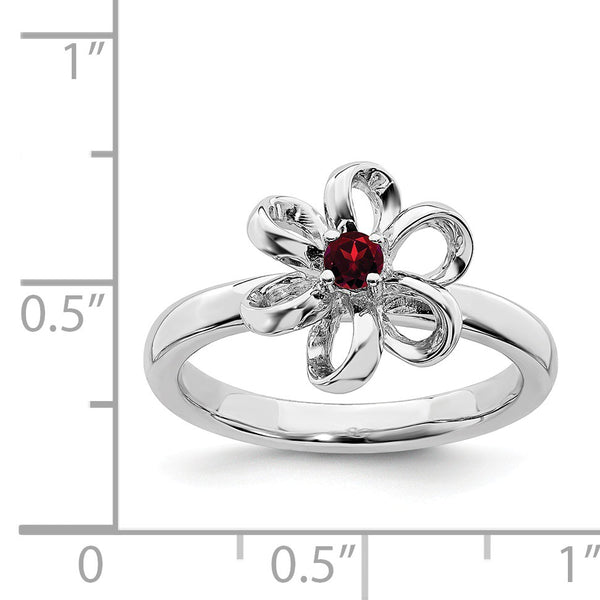 Sterling Silver Stackable Expressions Polished Garnet Flower Ring