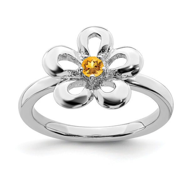 Sterling Silver Stackable Expressions Polished Citrine Flower Ring