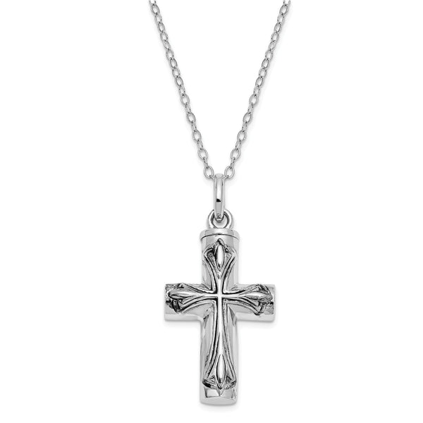 Sterling Silver Antiqued Cross Ash Holder 18in Necklace