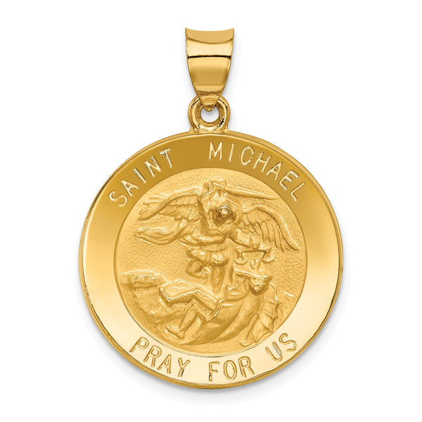 14KT Yellow Gold 32X22MM Medal Saint Michael Pendant-Chain Not Included