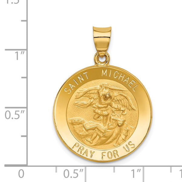 14KT Yellow Gold 32X22MM Medal Saint Michael Pendant-Chain Not Included