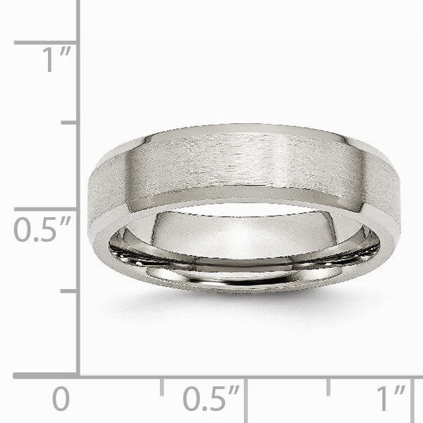 Stainless Steel Flat Beveled Edge 6MM Brushed and Polished Band