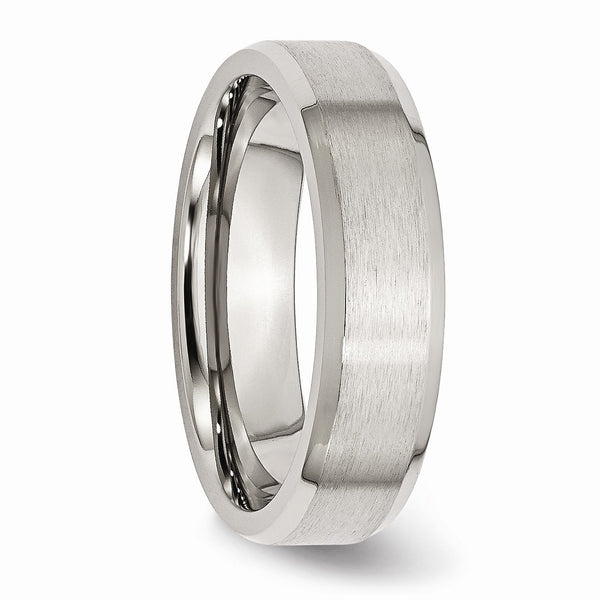 Stainless Steel Flat Beveled Edge 6MM Brushed and Polished Band