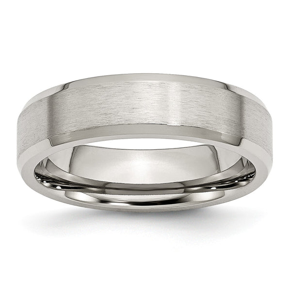 Stainless Steel Flat Beveled Edge 6MM Brushed and Polished Band