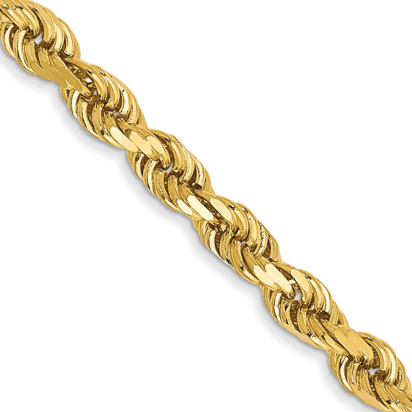 14KT Yellow Gold 20" 3MM Diamond-cut Lobster Clasp Rope Chain