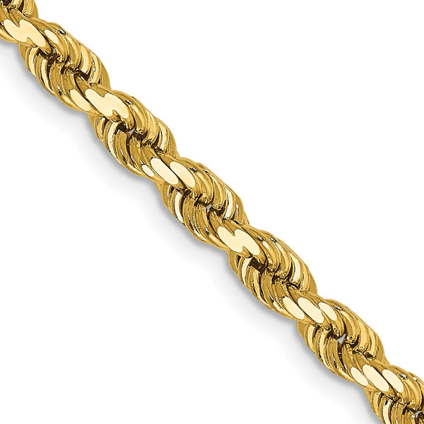 14KT Yellow Gold 22" 4MM Diamond-cut Lobster Clasp Rope Chain