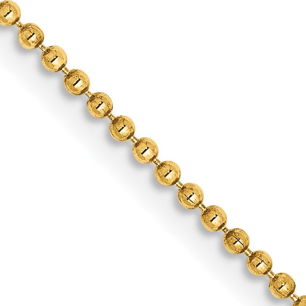 14KT Yellow Gold 24" 1.2MM Diamond-cut Lobster Clasp Beaded Chain