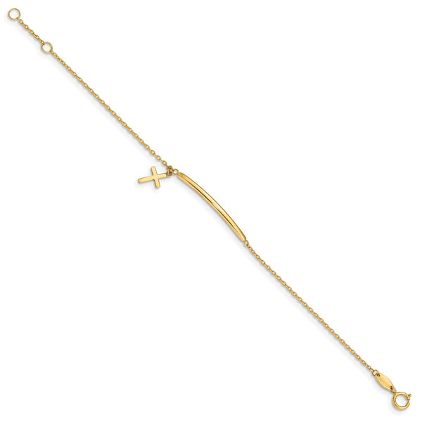 14KT Yellow Gold 5.5" Cross Bracelet w/.5" Extender