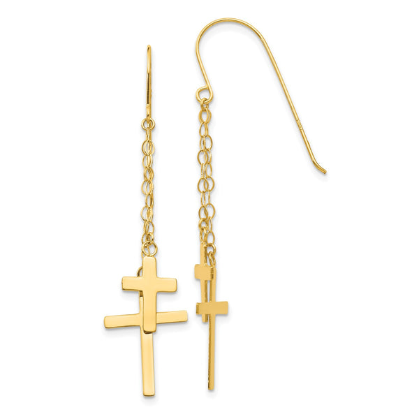 14KT Yellow Gold 56X12MM Drop & Dangle Cross Earrings