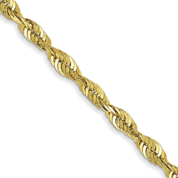 10KT Yellow Gold 18" 2.55MM Diamond-cut Lobster Clasp Rope Extra-Light Chain