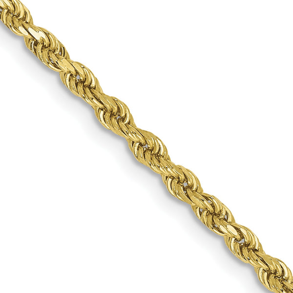 10KT Yellow Gold 18" 2.5MM Diamond-cut Lobster Clasp Rope Chain