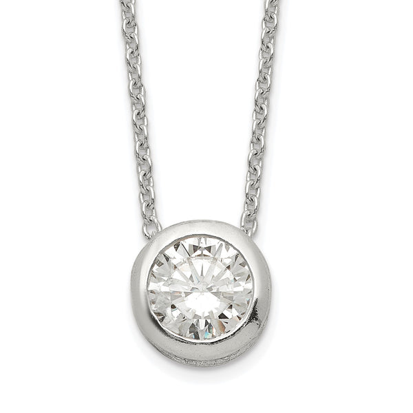 Sterling Silver 9MM Round Cubic Zirconia 18" Necklace