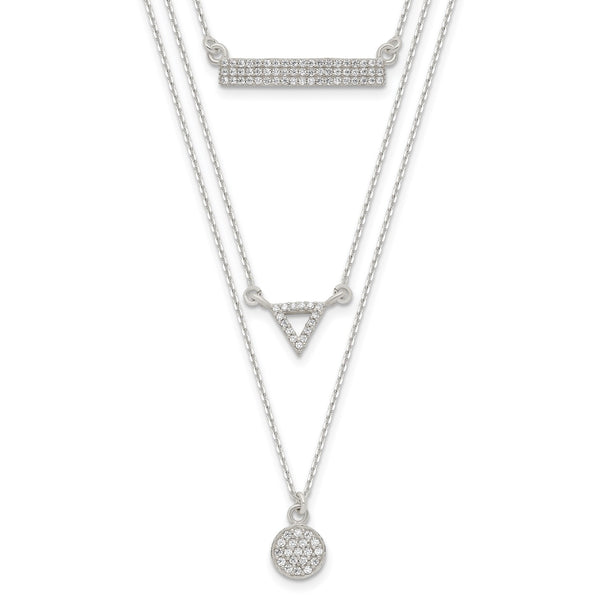 Sterling Silver Round Cubic Zirconia 16" Multi-Layer Necklace