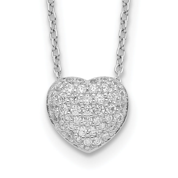 Sterling Silver Cubic Zirconia 15.5" Heart Necklace