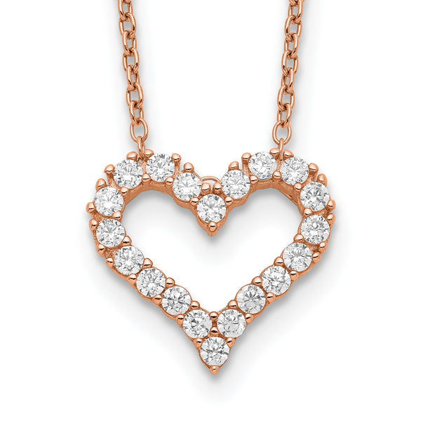 Rose Gold Plated Sterling Silver Cubic Zirconia 18" Heart Necklace