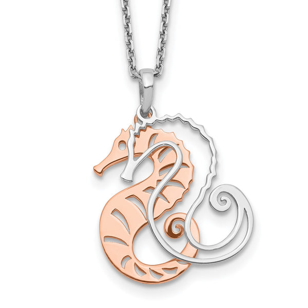 Sterling Silver 18" Two-Tone Seahorse Necklace