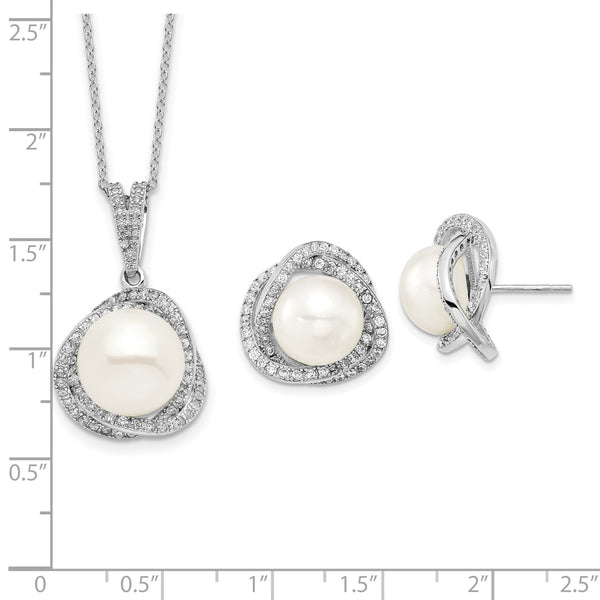 Pearl and Cubic Zirconia Pendant Earrings Set in Sterling Silver