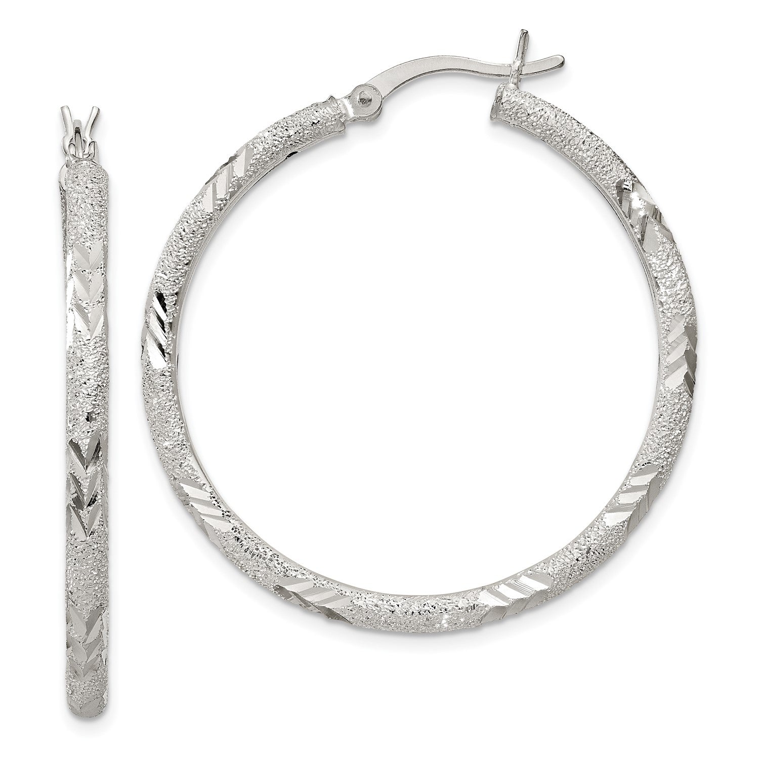 Sterling Silver 35X2.5MM Diamond-cut Hoop Earrings