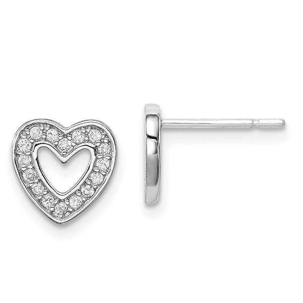 Sterling Silver Cubic Zirconia 9MM Heart Stud Earrings