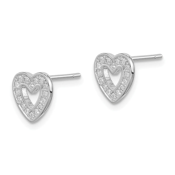 Sterling Silver Cubic Zirconia 9MM Heart Stud Earrings