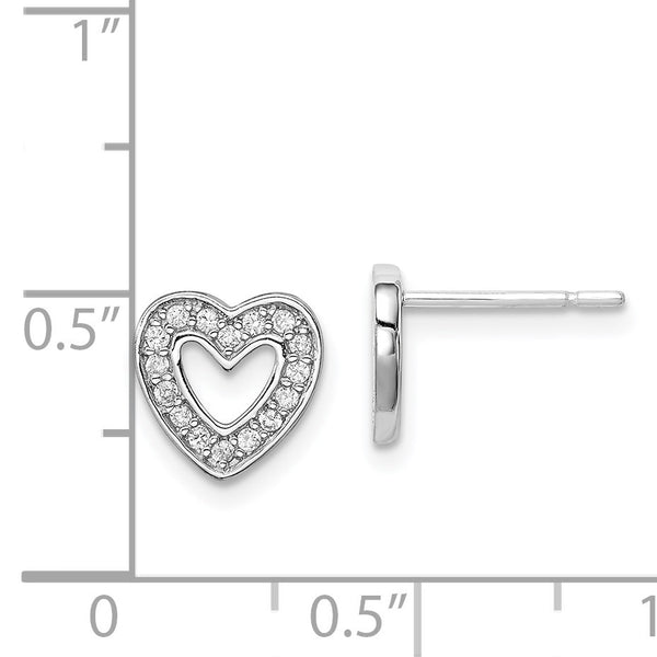 Sterling Silver Cubic Zirconia 9MM Heart Stud Earrings