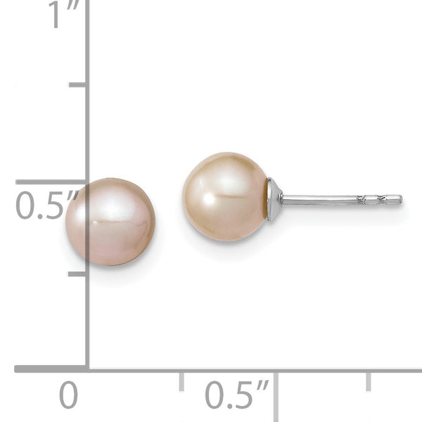 Sterling Silver 6X7MM Pearl Stud Earrings