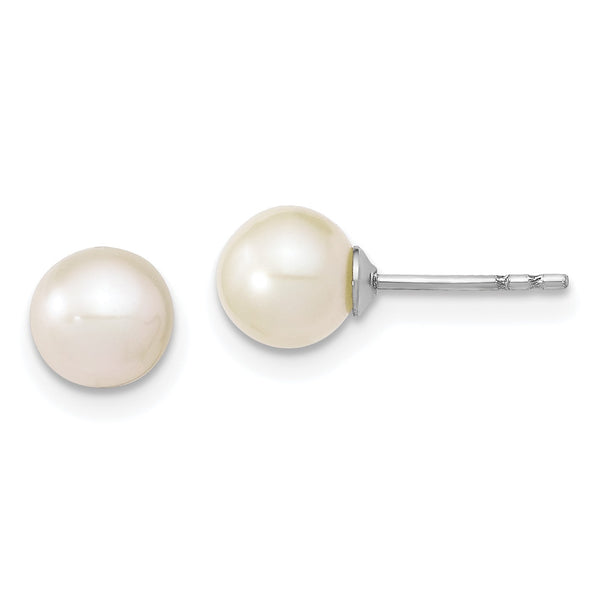 Sterling Silver 6X7MM Pearl Stud Earrings