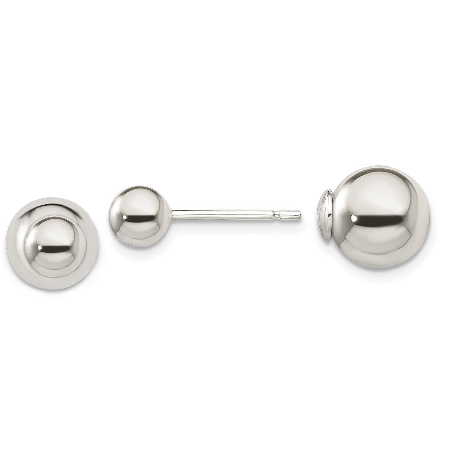 Sterling Silver 6MM 10MM Reversible Ball Stud Earrings