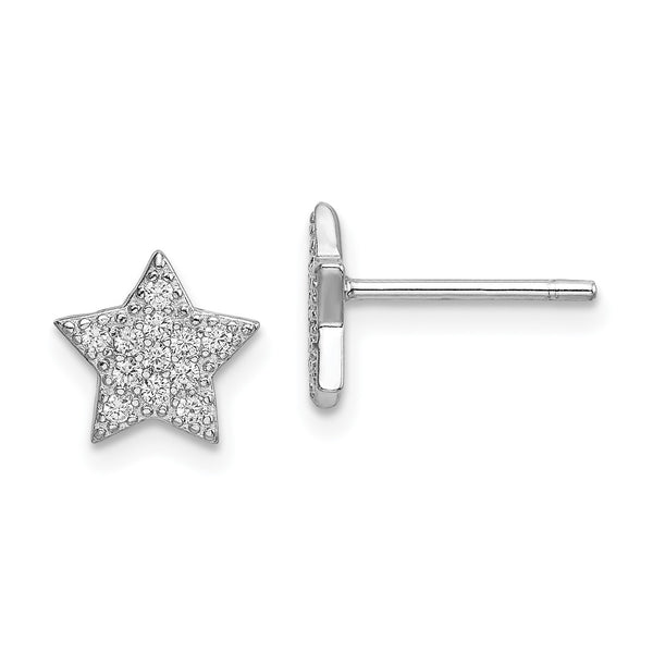 Sterling Silver Cubic Zirconia 11MM Stud Celestial Star and Moon Earrings