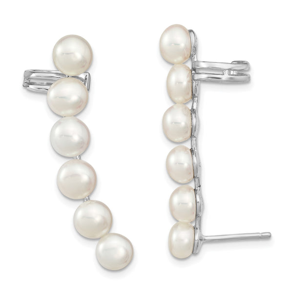 Sterling Silver Pearl 38X6MM Ear Climber Earrings