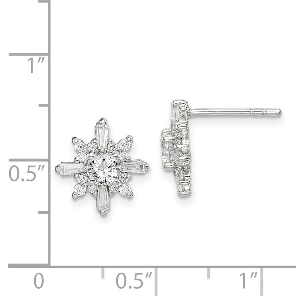 Sterling Silver Cubic Zirconia Stud Snowflake Earrings