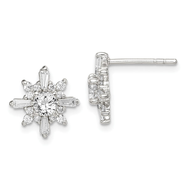 Sterling Silver Cubic Zirconia Stud Snowflake Earrings