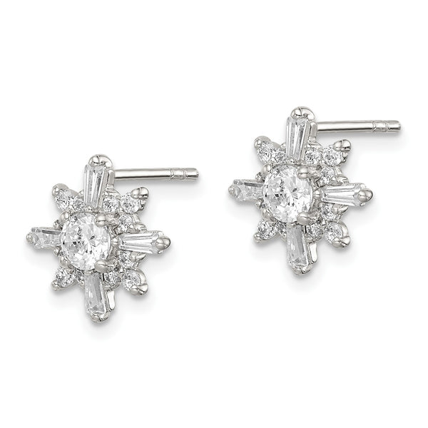 Sterling Silver Cubic Zirconia Stud Snowflake Earrings