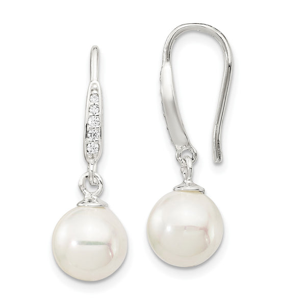 Sterling Silver Pearl and Cubic Zirconia Drop & Dangle Earrings