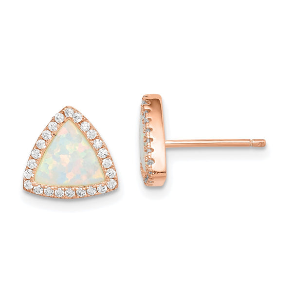 Rosetone Sterling Silver Trillion Opal and Cubic Zirconia 10MM Halo Stud Earrings