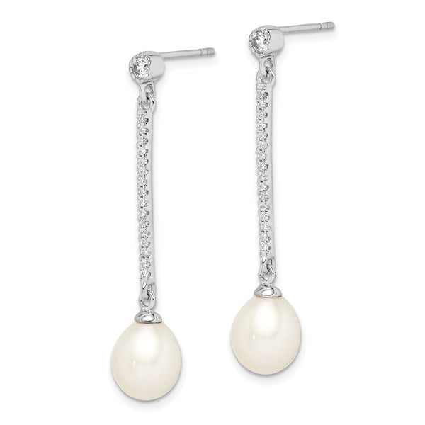 Sterling Silver 8MM Pearl and Cubic Zirconia Drop & Dangle Earrings