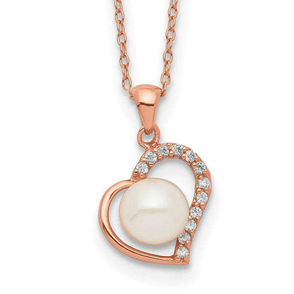 7X8MM Pearl Heart 17" Pendant in Rose Gold Plated Sterling Silver