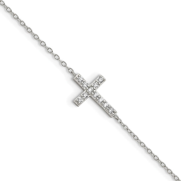 Sterling Silver Cubic Zirconia 8" Cross Bracelet