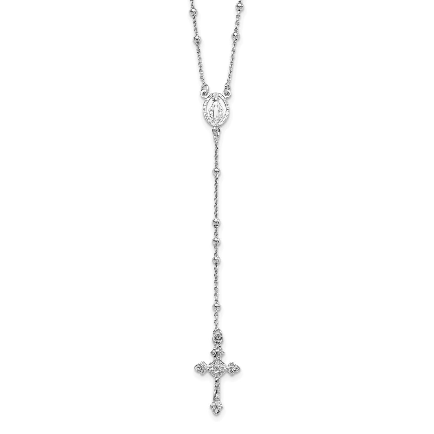 Sterling Silver 24-inch Beaded Rosary Necklace