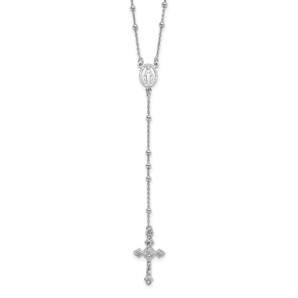 Sterling Silver 24" Beaded Rosary Necklace