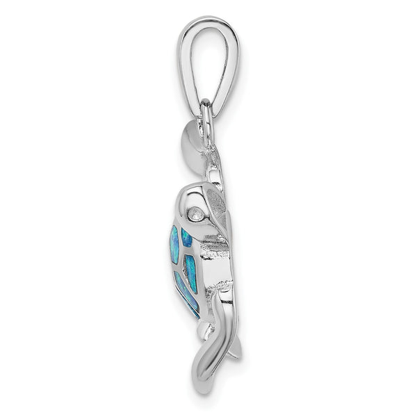 Sterling Silver Created Opal Inlay Turtle Pendant-Chain Not Included