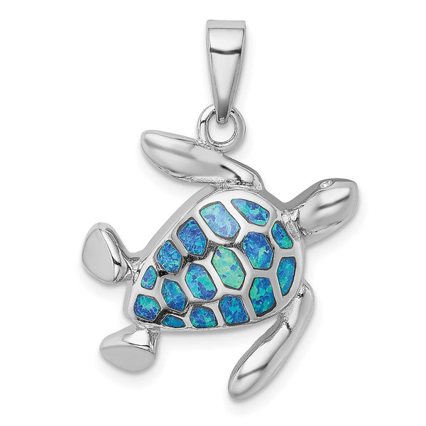 Sterling Silver Created Opal Inlay Turtle Pendant-Chain Not Included