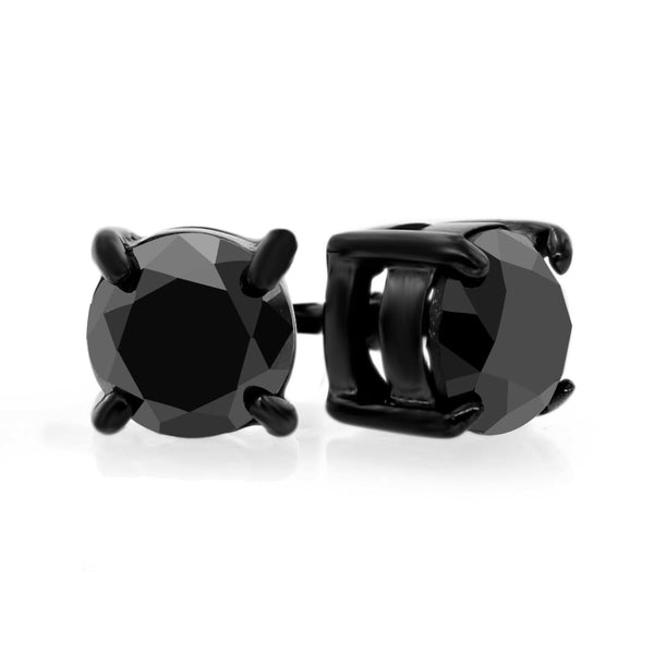 Black IP Stainless Steel 2 CTW Round Black Diamond Solitaire Stud Earrings