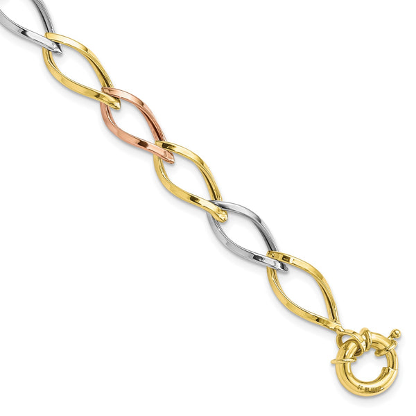 10KT Gold Tri-Color 7.25" Bracelet