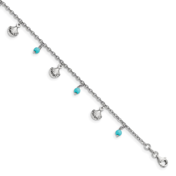 Sterling Silver Turquoise 9" 2MM Lobster Clasp Anklet